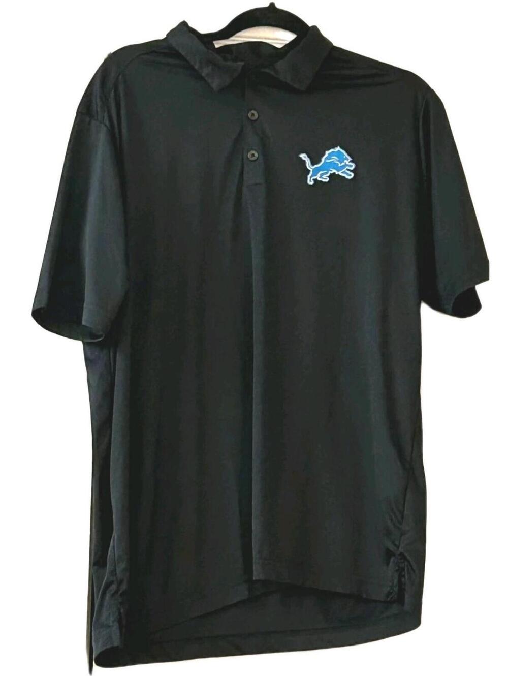 Antigua Detroit Lions Mens Polo Shirt Black Short Slve Embroidered Logo Sz L NFL